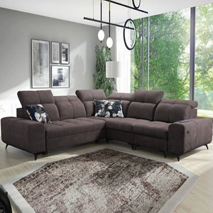 Narożnik z funkcją spania Buffalo III brązowy prawostronny komfortowy narożnik o estetycznym wykończeniu z pojemnikami na pościel