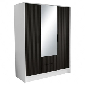 Szafa z lustrem Norel 150 cm biały / czarny stylowa szafa o nowoczesnym designie z ryflowanymi frontami i pojemnymi szufladami