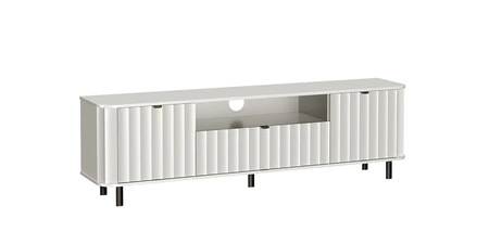 Szafka RTV Novado 196 cm biel alpejska współczesny design zaokrąglone krawędzie i dekoracyjny frezowany front w pionowe fale