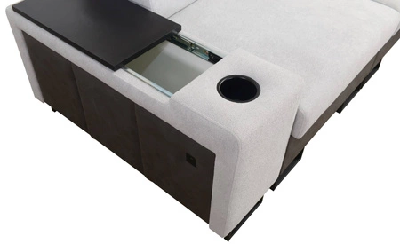 Narożnik z funkcją spania Flavio II szary popiel / grafitowy lewostronny wygodny narożnik rozkładany otwierany barek w boczku mebla