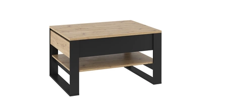 Zestaw mebli Quant dąb artisan / czarny nowoczesny design meblościanki do salonu oświetlenie LED trójwymiarowy charakter frontów