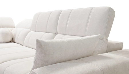 Narożnik z funkcją spania Penejos kremowy prawostronny elegancki narożnik z pojemnikiem na pościel komfortowe regulowane zagłówki