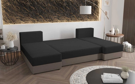 Narożnik z funkcją spania Fogu U kość słoniowa komfortowy i stylowy narożnik o prostym designie sztruksowa tkanina pojemnik na pościel