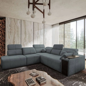 Narożnik z funkcją spania Tesalia IX szary lewostronny nowoczesny design komfortowe przesuwane oparcie szuflada w boczku mebla