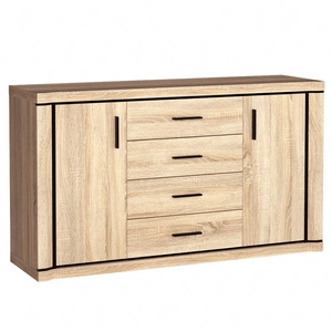 Komoda z szufladami Dallas 157 cm dąb sonoma / czarny elegancka stylistyka mebla wzbogacona o stylowe czarne dodatki