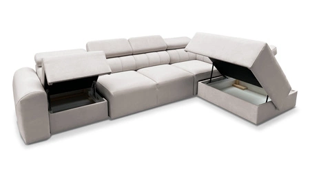 Narożnik z funkcją spania Cantare XI ceglasty prawostronny funkcjonalny i komfortowy narożnik o nowoczesnym designie pluszowa tkanina