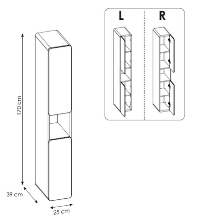 Słupek łazienkowy wiszący Aruba 25 cm dąb craft złoty / biały połysk stylowy design wąska szafka do łazienki ciekawy zaoblony kształt