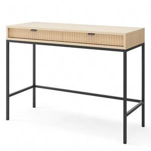 Konsola Lovro dąb vicenza z szufladami stylowy oraz funkcjonalny mebel do przedpokoju salonu czy biura kontrastowe czarne dodatki