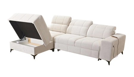 Narożnik z funkcją spania Penejos szary popiel lewostronny elegancki narożnik z pojemnikiem na pościel komfortowe regulowane zagłówki