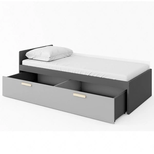 Łóżko Pok 90x200 cm grafit / szary wygodne łóżko z materacem bonellowym i pojemną szufladą idealne łóżko dla dziecka lub nastolatka