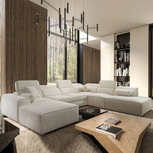 Narożnik z funkcją spania Viano X kremowy lewostronny designerski narożnik do salonu w nowoczesnym stylu regulowane zagłówki