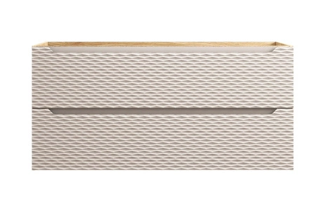 Szafka pod umywalkę Ocean 120 cm dąb olejowany / beżowy funkcjonalna szafka z frezowanymi uchwytami stylowe ryflowania w kształcie fal