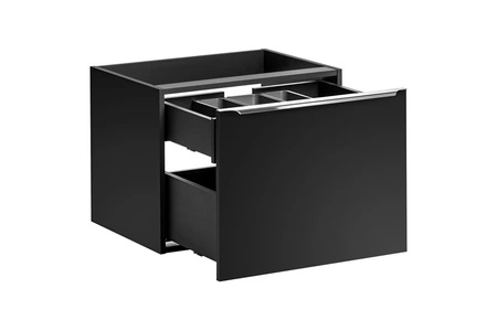 Szafka pod umywalkę nablatową Santa Fe 60 cm czarna ponadczasowa kolorystyka podkreślona metalowym chromowanym uchwytem krawędziowym