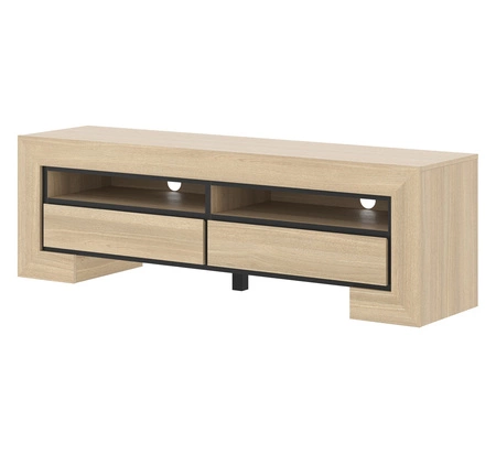 Szafka RTV Cuba 160 cm dąb samdal gustowna stylistyka szafki wzbogacona o stylowe czarne dodatki idealna do salonu frezowane uchwyty
