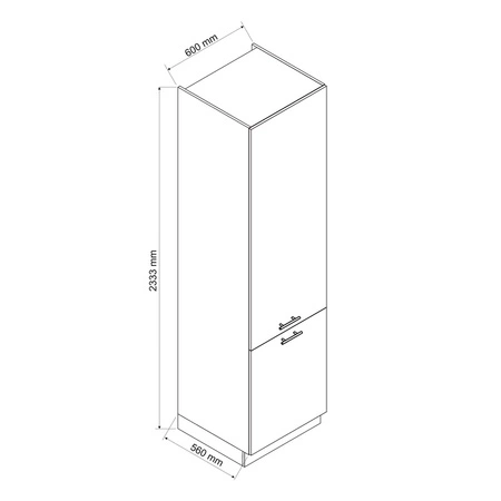 Słupek kuchenny Zova D60 LO/2333 biały wysoka szafka do zabudowy lodówki frezowane uchwyty szafka odporna na uszkodzenia i wilgoć