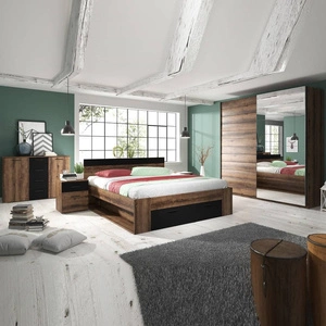 Zestaw mebli do sypialni Beta dąb monastery / czarny idealne nowoczesne meble  do sypialni i pokoju młodzieżowego