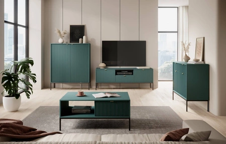 Komoda z szufladami Lovro 154 cm pastelowy zielony nowoczesny design zachwyci miłośników wyrazistych wnętrz