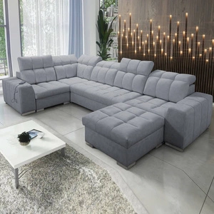 Narożnik z funkcją spania Luigi IV szary prawostronny elegancki narożnik do salonu wykonany z miękkiej tkaniny typu velvet