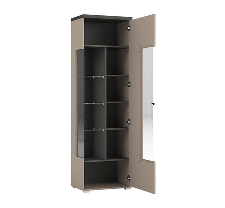 Witryna Serio 55 cm ciemny beżowy / antracyt elegancka witryna do salonu prosta bryła idealna do każdego wnętrza elementy z bezpiecznego szkła hartowanego