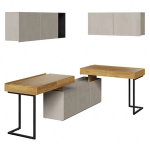 Zestaw mebli Teen Flex hikora naturalna / silk flou / raw steel funkcjonalny zestaw mebli narożny do małego pokoju młodzieżowego