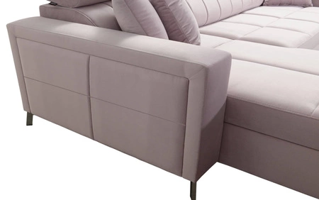 Narożnik z funkcją spania Nausa VII butelkowa zieleń lewostronny elegancki narożnik do salonu wykonany z miękkiej tkaniny typu velvet