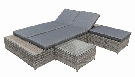 Sofa ogrodowa Diabolico szara elegancki charakter oryginalna forma wielofunkcyjny regulowany mebel ogrodowy wykonany z technorattanu