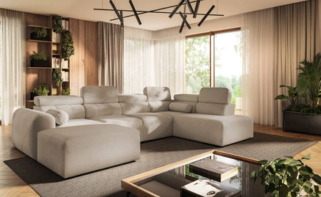 Narożnik z funkcją spania Cantare VI beżowy lewostronny wygodny narożnik o niebanalnym designie doskonale odnajdzie się w salonie