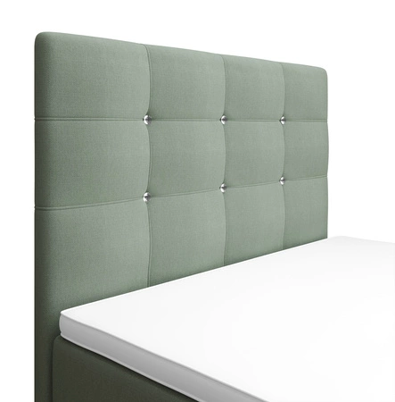 Łóżko kontynentalne Kansas 100x200 miętowe w nowoczesnym skandynawskim stylu z tapicerowanym zagłówkiem oraz zanóżkiem