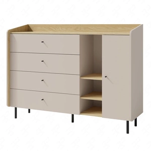 Komoda z szufladami Olivio 155 cm beż piaskowy / dąb olejowany idealna komoda do sypialni salonu lub pokoju młodzieżowego czarne uchwyty