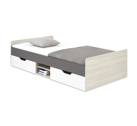 Łóżko Remona 120x200 cm dąb wilton biały / biały / antracyt nowoczesny i praktyczny łóżko z szufladami dla dziecka lub nastolatka