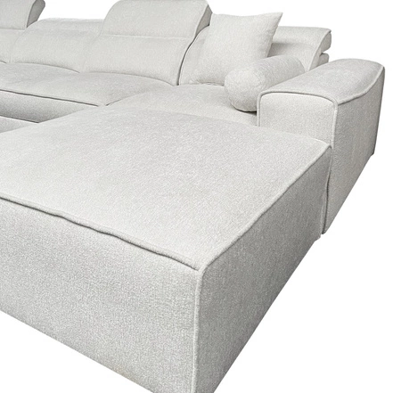 Narożnik z funkcją spania Viano XII Lux zielony prawostronny designerski narożnik do salonu z komfortowym wysuwanym podnóżkiem