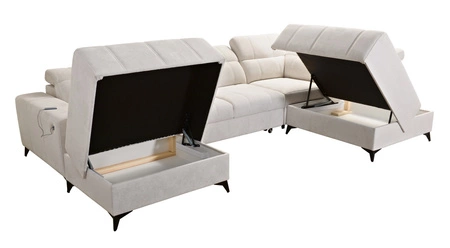 Narożnik z funkcją spania Penejos VI ciemny beżowy lewostronny narożnik rozkładany z dwoma pojemnikami na pościel trwała tkanina