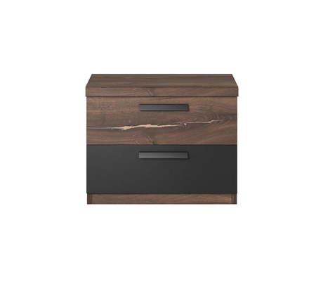 Szafka nocna Sigma dąb flagstaff / czarny z miedzianą wstawką szafka z szufladami to funkcjonalny mebel w ponadczasowym designie