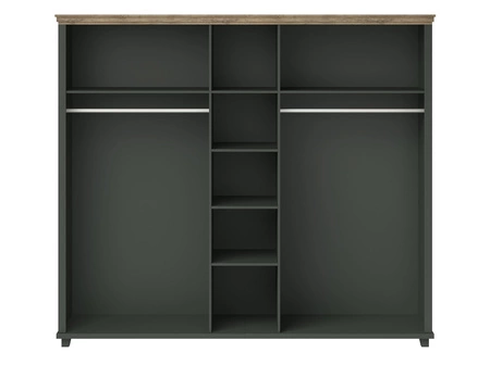 Szafa z lustrem Evora 246 cm butelkowa zieleń / dąb lefkas pojemna szafa do przedpokoju lub sypialni w stylu klasycznym