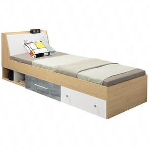 Łóżko z szufladami Cary 90x200 cm dąb biszkoptowy / białe / beton nowoczesny design łóżka obrzeża wykończone specjalną okleiną ABS schowek w zagłówku