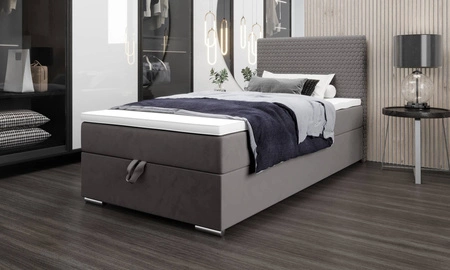 Łóżko kontynentalne Fargo 90x200 szare w nowoczesnym skandynawskim stylu z tapicerowanym zagłówkiem łóżko z pojemnikiem