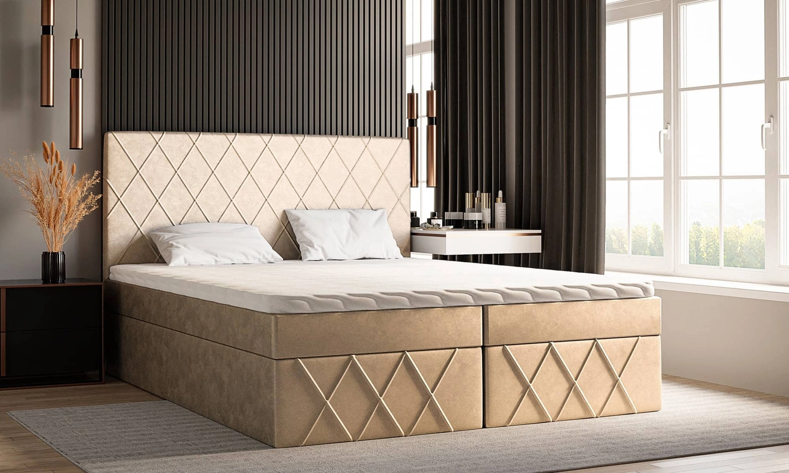 Łóżko kontynentalne Empoli 180x200 cm Amor Velvet 4323 beżowe