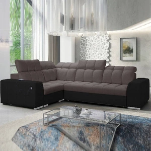 Narożnik z funkcją spania Luigi II brązowy / czarny lewostronny komfort podczas codziennego wypoczynku narożnik z pojemnikiem na pościel