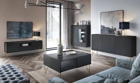 Zestaw mebli Madison czarny grafit / marmur black meblościanka do salonu modernistyczny design dekoracyjny blat w marmurowym dekorze