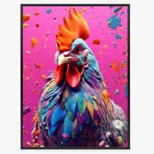 Plakat wielobarwny kogut 70x100 plakat w ramie precyzyjny wydruk ze stylową grafiką doskonała dekoracja do salonu lub sypialni