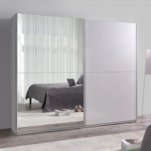 Szafa przesuwna z lustrem Lux 244 cm biały połysk nowoczesny design oraz wykończenie ABS idealna szafa do sypialni lub garderoby