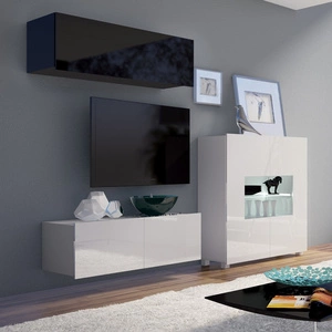 Meblościanka Apulia IX biały połysk / czarny połysk wyjątkowo stylowa meblościanka proste bryły wpisujące się w każde wnętrze