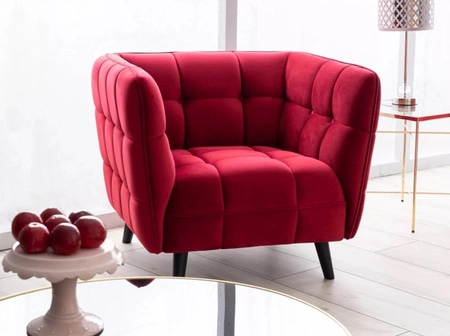 Fotel Castello bordowy nowoczesny oraz funkcjonalny fotel z drewnianymi nogami komfortowy podczas wypoczynku