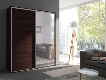 Szafa przesuwna z lustrem Grande 204 cm dąb sonoma czekolada nowoczesna szafa z lustrem wyposażona w aluminiowe prowadnice drzwi