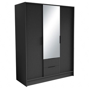 Szafa z lustrem Norel 150 cm grafitowa stylowa szafa o nowoczesnym designie z ryflowanymi frontami i pojemnymi szufladami