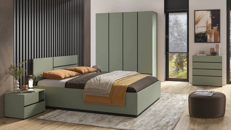 Zestaw mebli do sypialni Cross zielony eleganckie i uniwersalne meble do sypialni geometryczny kształt pojemne szuflady