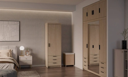 Szafa Rene 60 cm dąb olejowany nowoczesny design oraz obrzeża wykończone ABS idealna szafa do sypialni pojemne szuflady