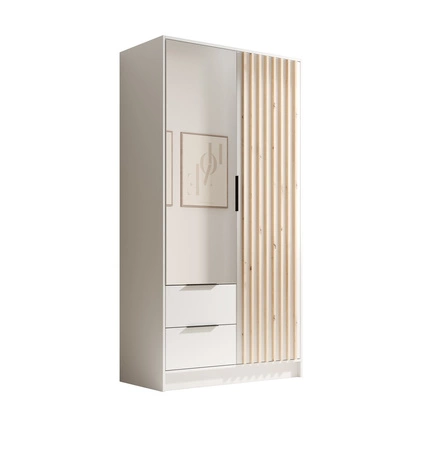 Szafa z lustrem Neri 102 cm biała stylowe lamele zdobiące drzwi szafy pojemne szuflady uchwyty krawędziowe