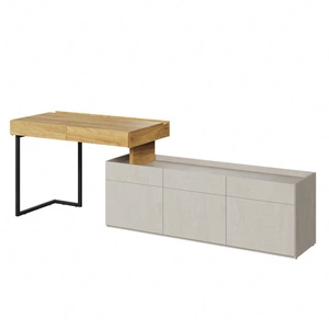 Biurko z szafką Teen Flex 239 cm hikora naturalna / silk flou funkcjonalne biurko młodzieżowe z możliwością narożnego montażu