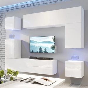 Meblościanka Zista biała / biały połysk wyjątkowo stylowa meblościanka proste bryły wpisujące się w każde wnętrze